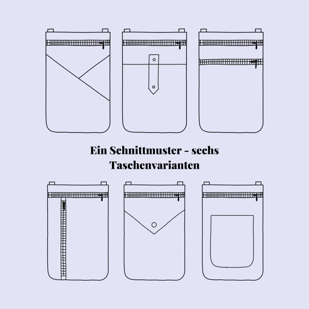 Crossbody Bag Nika Schnittmuster Ebook, technische Zeichnungen