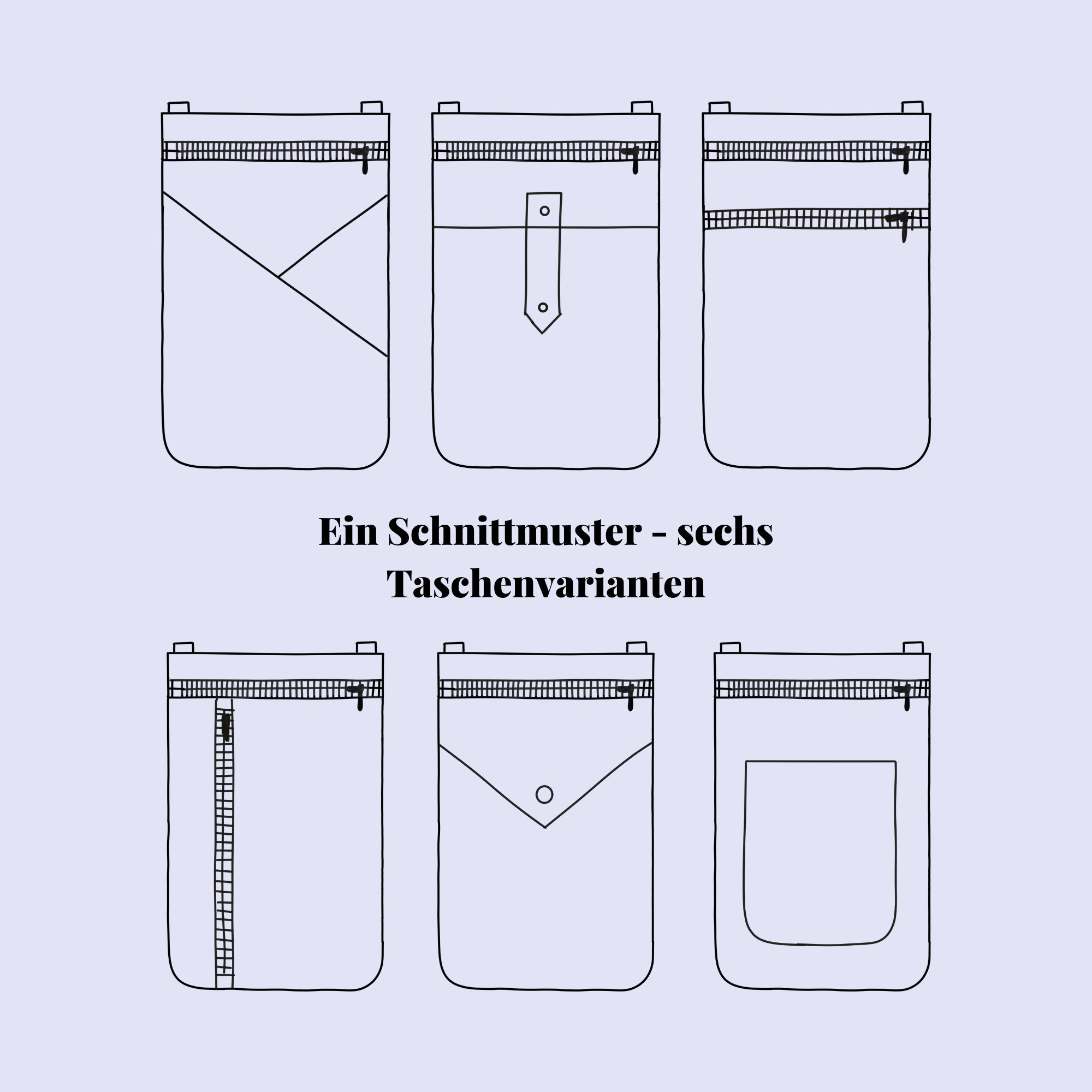 Crossbody Bag Nika Schnittmuster Ebook, technische Zeichnungen